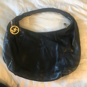 Michael kors black leather hobo shoulder bag